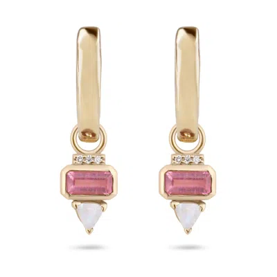 Zohreh V. Jewellery Women's Pink / Purple / Gold Pink Tourmaline, Diamond & Moonstone Hoop Earrings 9k Gold