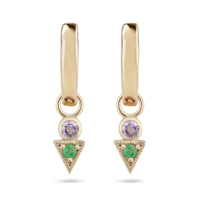 Zohreh V. Jewellery Women's Pink / Purple / Green Tanzanite & Emerald Geo Hoop Earrings 9k Gold