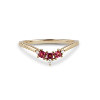 Zohreh V. Jewellery Women's Pink / Purple / Red Rhodolite Garnet & Diamond Hugging Ring 9k Gold