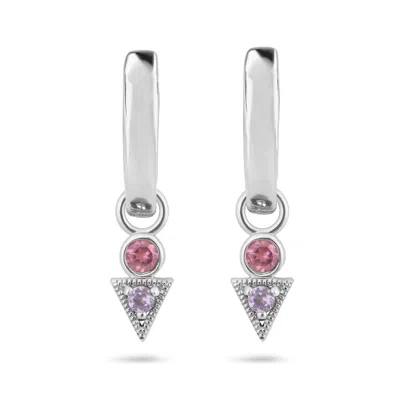 Zohreh V. Jewellery Women's Pink / Purple / Silver Pink Tourmaline & Tanzanite Geo Hoop Earrings Sterling Silver In Multi