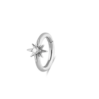 Zohreh V. Jewellery Women's Silver Diamond North Star Seamless Huggie Hoop Earring 9k White Gold
