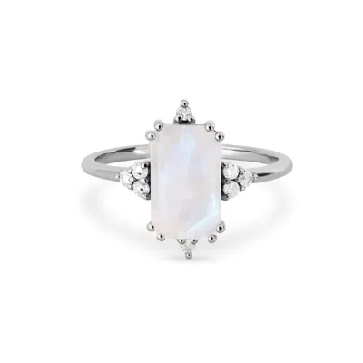 Zohreh V. Jewellery Women's Silver / Neutrals Rectangle Moonstone & White Sapphire Ring Sterling Silver