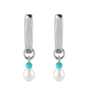 Zohreh V. Jewellery Women's Silver / White / Blue Pearl & Turquoise Hoop Earrings Sterling Silver In Multi