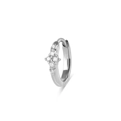Zohreh V. Jewellery Women's White Sapphire Cluster Huggie Hoop Earring Sterling Silver