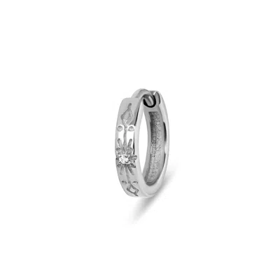 Zohreh V. Jewellery Women's White Sapphire Starburst Huggie Hoop Earring Sterling Silver