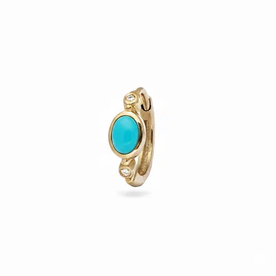 Zohreh Women's Blue / Gold Turquoise & White Sapphire Huggie Hoop Earring 9k Gold In Multi