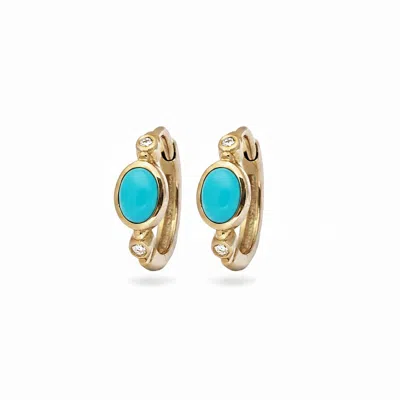 Zohreh Women's Blue / Gold Turquoise & White Sapphire Huggie Hoop Earring Pair 9k Gold In Multi
