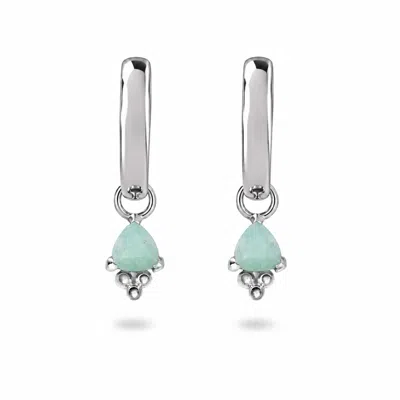 Zohreh Women's Blue / Green / Silver Amazonite Beaded Hoop Earrings Sterling Silver In Blue/green/silver