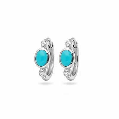 Zohreh Women's Blue / Silver Turquoise & White Sapphire Huggie Hoop Earring Pair Sterling Silver In Multi