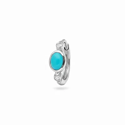 Zohreh Women's Blue / Silver Turquoise & White Sapphire Huggie Hoop Earring Sterling Silver In Multi