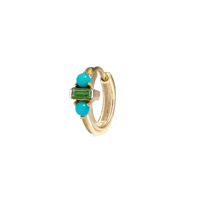 Zohreh Women's Gold / Green / Blue Green Tourmaline & Turquoise Huggie Hoop Earring 9k Gold In Metallic