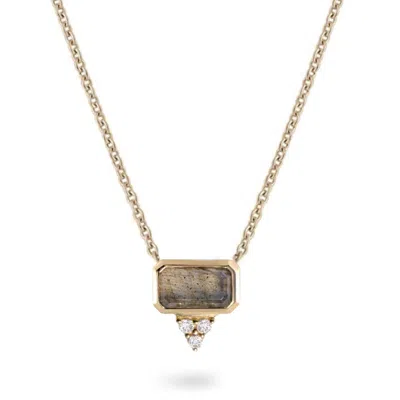 Zohreh Women's Gold / Green Labradorite & White Sapphire Necklace 9k Gold In Gold/green