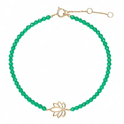 Zohreh Women's Gold / Green Lotus Flower Beaded Bracelet 9k Gold In Orange