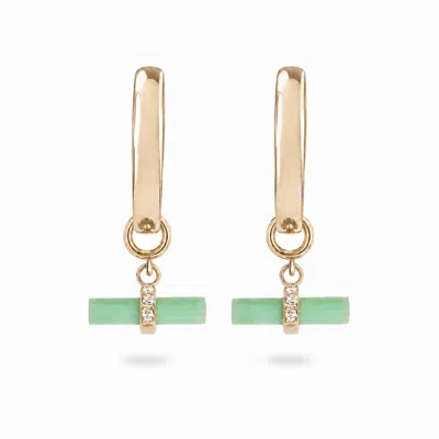 Zohreh Women's Green / Gold Chrysoprase T-bar Hoop Earrings 9k Gold In Green/gold