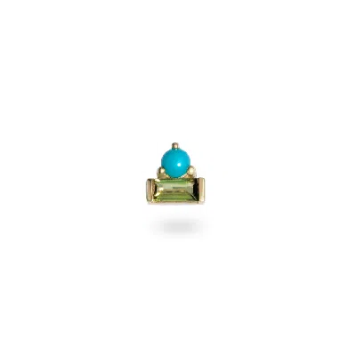 Zohreh Women's Green / Gold Turquoise & Green Tourmaline Baguette Flat Back Earring 9k Gold In Green/gold