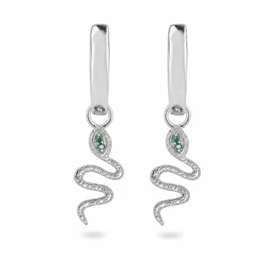 Zohreh Women's Green / Silver Emerald Snake Hoop Earrings Sterling Silver In Green/silver