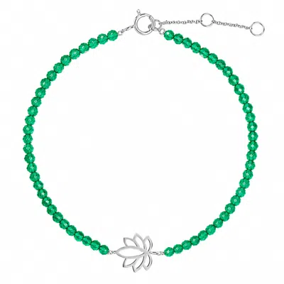 Zohreh Women's Green / Silver Lotus Flower Beaded Bracelet Sterling Silver In Green/silver