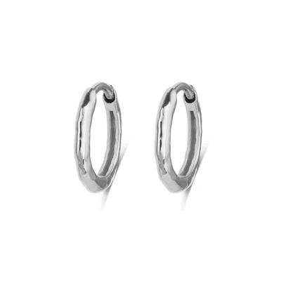 Zohreh Women's Hammered Huggie Hoop Earring Pair Sterling Silver