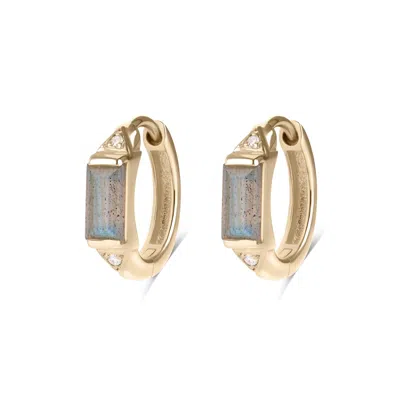 Zohreh Women's Labradorite & Diamond Huggie Hoop Earring Pair 9k Gold