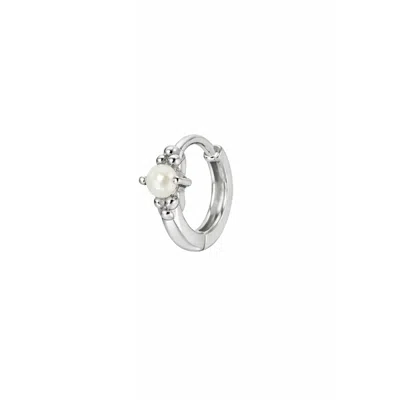 Zohreh Women's Pearl Beaded Baguette Huggie Hoop Earring Sterling Silver