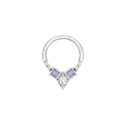 Zohreh Women's Purple / Silver Tanzanite & Diamond Daith Hoop Earring 9k White Gold In Multi