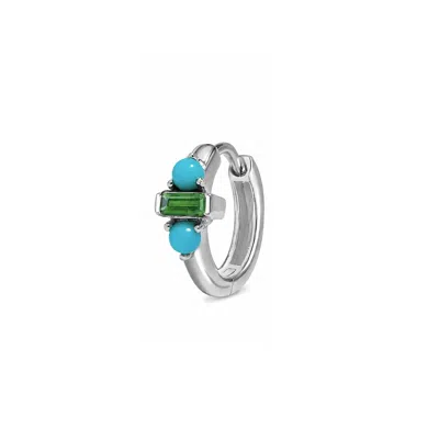 Zohreh Women's Silver / Green / Blue Green Tourmaline & Turquoise Huggie Hoop Earring Sterling Silver In Metallic