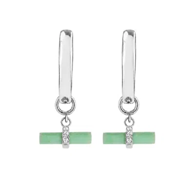 Zohreh Women's Silver / Green Chrysoprase T-bar Hoop Earrings Sterling Silver In Silver/green