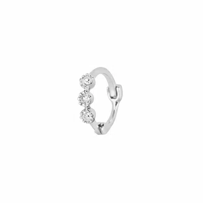 Zohreh Women's Silver Mini Diamond Trilogy Huggie Hoop Earring 9k White Gold