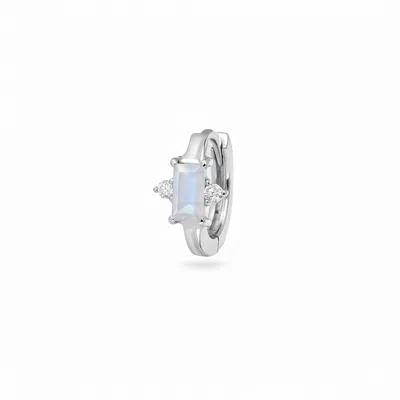 Zohreh Women's White / Silver Moonstone & White Sapphire Baguette Huggie Hoop Earring Sterling Silver In Multi