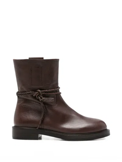 Zolfo Braided-strap Leather Boots In Burgundy