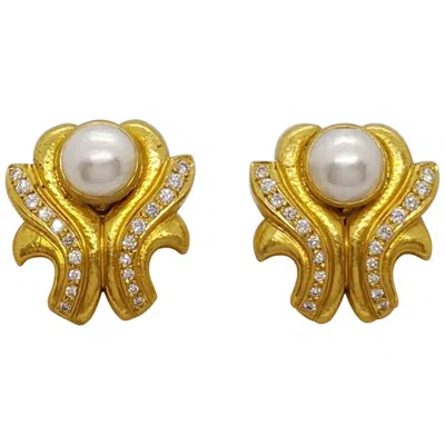 Pre-owned Zolotas 22 Karat & 24 Karat Yellow Gold, Mabe Pearl And Diamond Clip-on Earrings