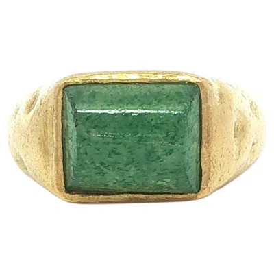 Pre-owned Zolotas 22k Gold Buff Top Aventurine Solitaire Hammered Dented Bezel Ring In Brown