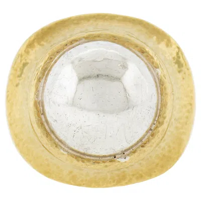 Pre-owned Zolotas 22k Yellow Gold & Silver Center Hammered Finish Statement Cocktail Ring