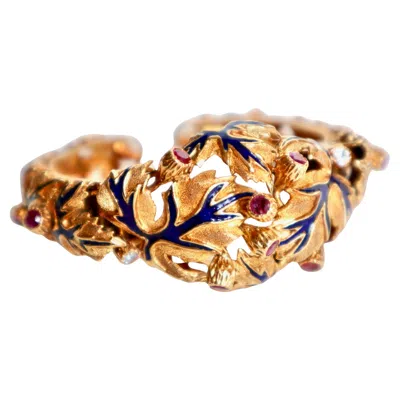 Pre-owned Zolotas Bracelet In 18 Karat Yellow Gold Enamel Rubies Diamonds 1970s