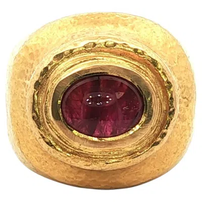 Pre-owned Zolotas Cabochon Ruby 22 Karat Yellow Gold Hammered Finish Gypsy Ring