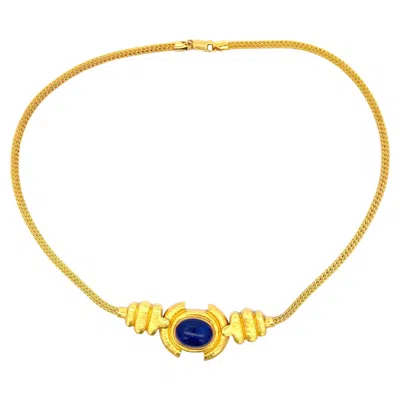 Pre-owned Zolotas Lapis Pendant Necklace 22 Karat Yellow Gold 40.9 Grams