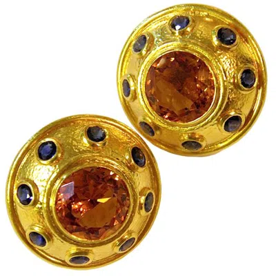 Pre-owned Zolotas Large Citrine And Sapphire Ear Clips In Blue