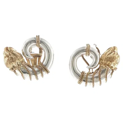 Pre-owned Zolotas Lion Head 18k Yellow Gold & Sterling Silver Vintage Earclip Earrings
