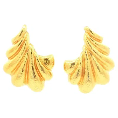 Pre-owned Zolotas Vintage 1980s 22k  Yellow Gold Greek Ginkgo Leaf Clip Earrings