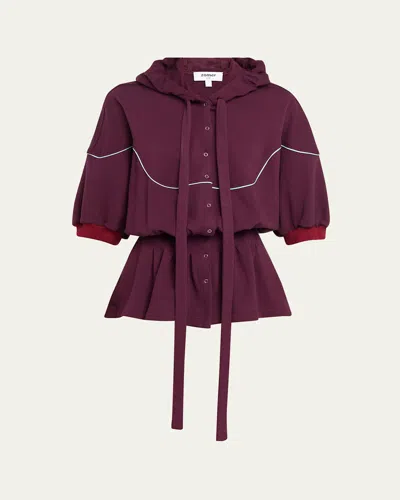 Zomer Aliza Pleated Short-sleeve Hoodie In Burgundy