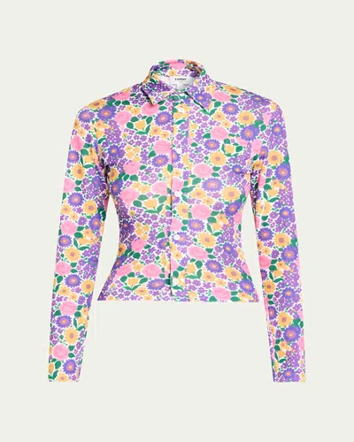 Zomer Arianne Floral Button-down Shirt In Purple