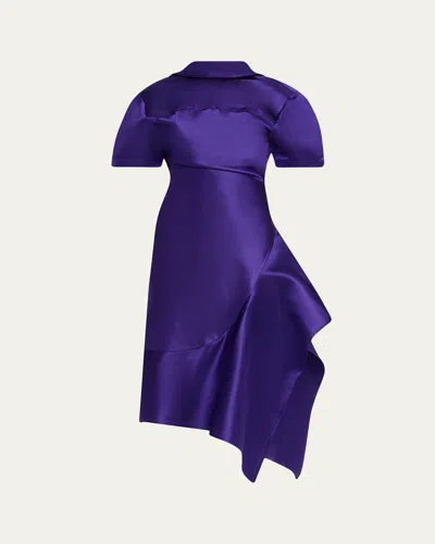 Zomer Dahl Reversed Silk Short-sleeve Midi Dress In Purple