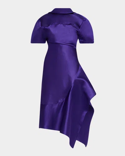 Zomer Dahl Reversed Silk Short-sleeve Midi Dress In Purple