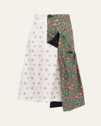 Zomer Floral Asymmetrical Midi Skirt In Multi