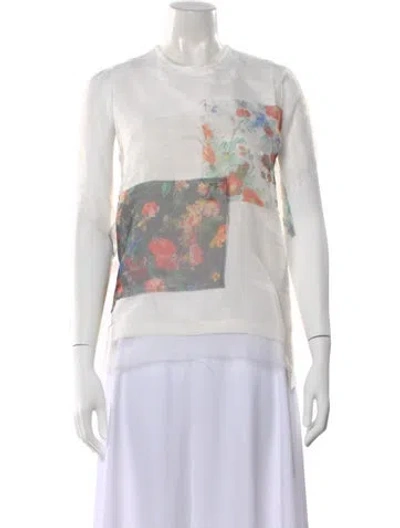 Pre-owned Zomer Floral Print Crew Neck Top In White