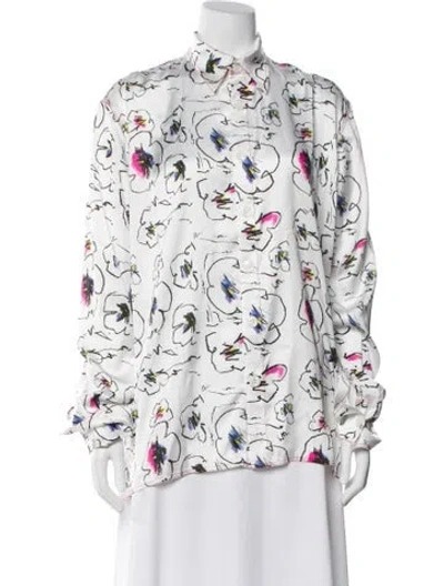 Pre-owned Zomer Floral Print Long Sleeve Blouse W/ Tags In White