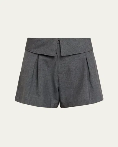 Zomer Foldover Waist Pleated A-line Tailored Shorts In Gray