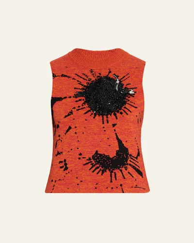 Zomer Seurat Embellished Flower Knit Tank Top
