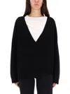 Zona20 Milano Deep V-neck Black Merino Wool Sweater With Oversized Fit In Black