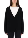Zona20 Milano Deep V-neck Black Merino Wool Sweater With Oversized Fit In Black